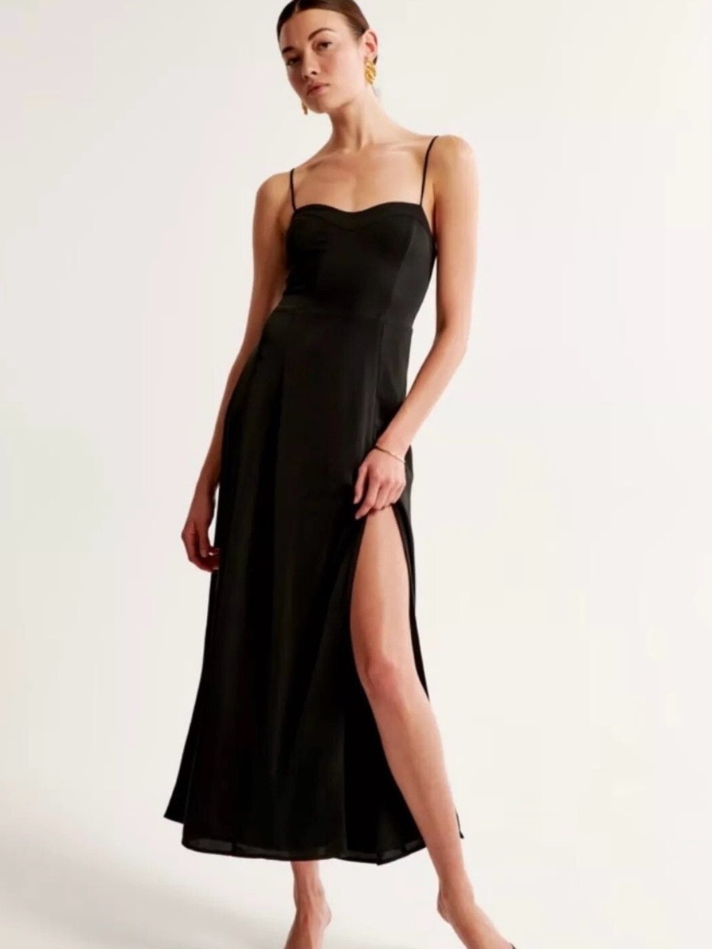 Abercrombie & Fitch Black Strapless Slip Maxi Dress with Side Slit